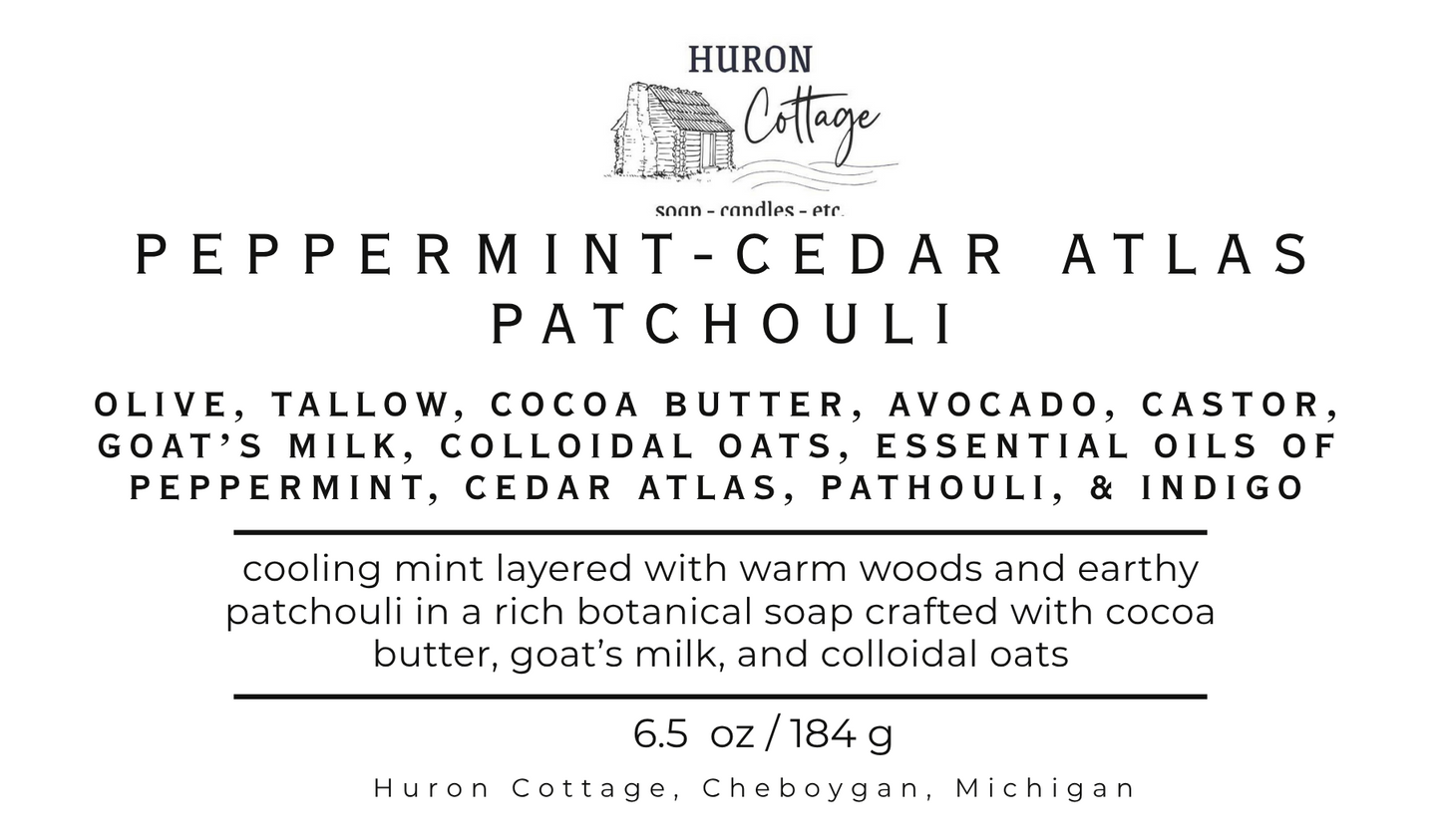 Peppermint, Cedar Atlas, Patchouli Cocoa Butter, Shea Butter & Goat's Milk Bar